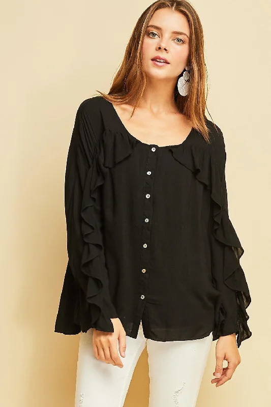 Long Sleeve Button Down Shirt with Ruffles by Entro