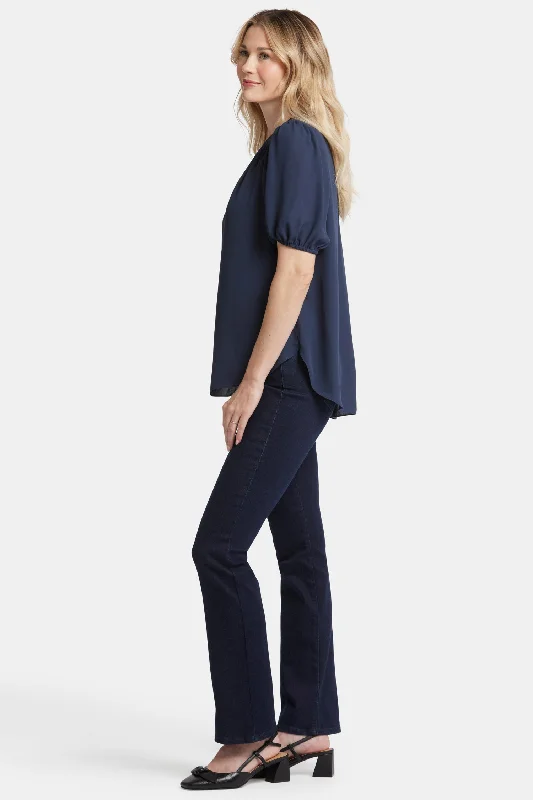 Short Puff Sleeve Popover Top - Oxford Navy