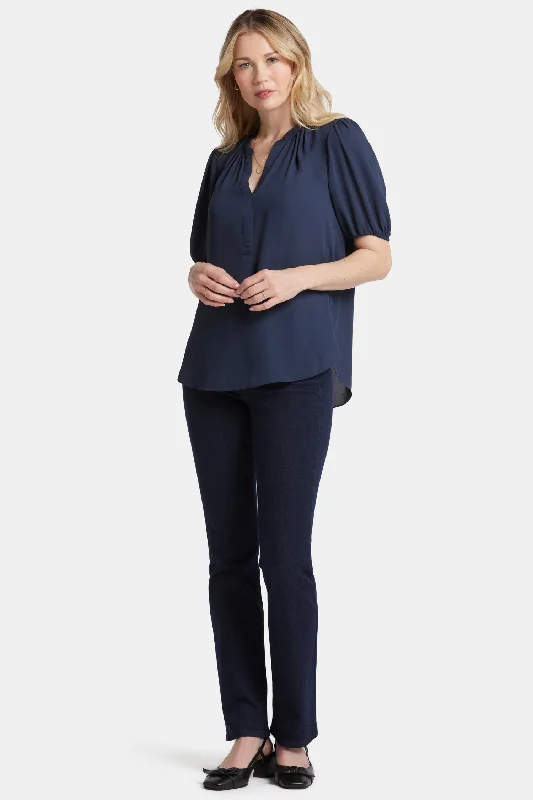 Short Puff Sleeve Popover Top - Oxford Navy