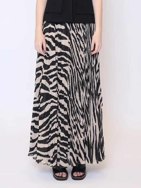 Zebra Stripe Pleated A-Line Maxi Skirt