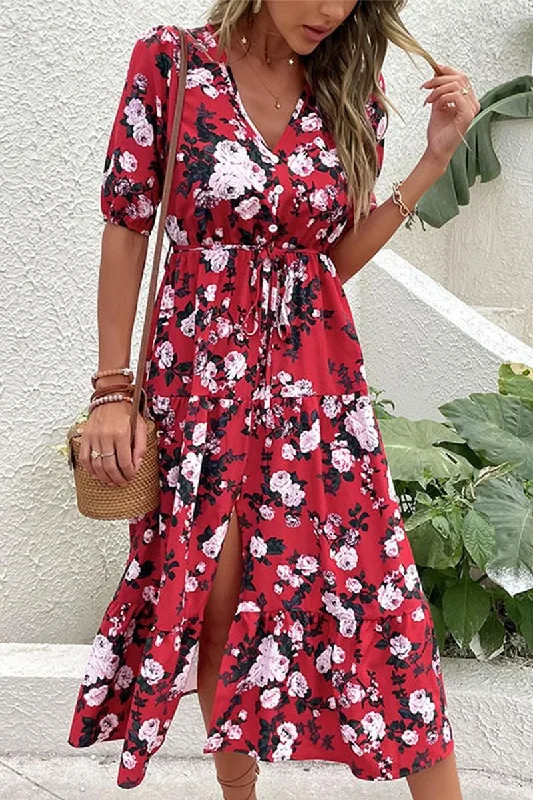 Fit-and-flare dress – Dress that is fitted at the top and flares out at the bottom, offering a feminine and flattering shape.Fit-and-flare dress – Dress that is fitted at the top and flares out at the bottom, offering a feminine and flattering shape.FRONT SLIT V NECK PUFF FLORAL DRESS Fit-and-flare dress – Dress that is fitted at the top and flares out at the bottom, offering a feminine and flattering shape.Fit-and-flare dress – Dress that is fitted at the top and flares out at the bottom, offering a feminine and flattering shape.FRONT SLIT V NECK PUFF FLORAL DRESS