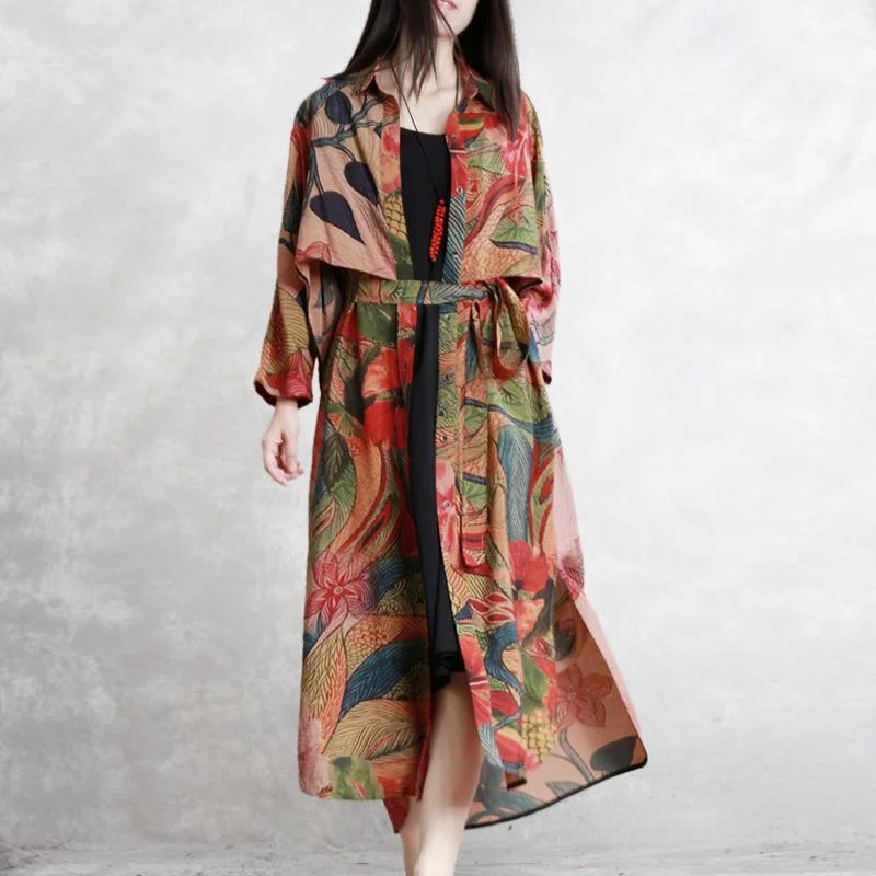 Lightweight – Thin, easy to wear, lightweight fabricLightweight – Thin, easy to wear, lightweight fabricNatural tie waist silk clothes For Women top quality Work print Maxi coats