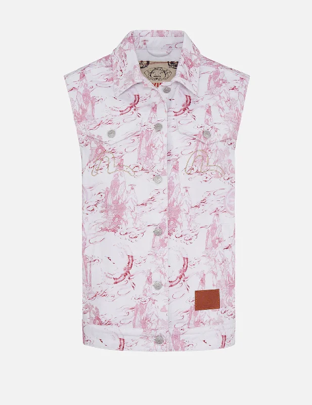women's waistcoats with button-down frontswomen's waistcoats with button-down frontsLandscape Sometsuke Denim Vest Jacket