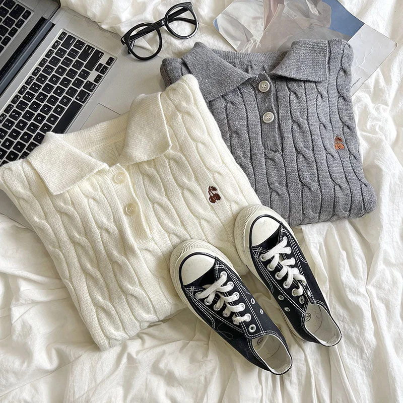 Hooded – Sweater with an attached hoodHooded – Sweater with an attached hoodCherry Polo Cable Knit Sweater (2 Colors)