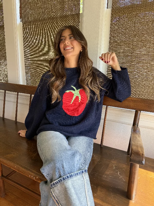 Waffle knit – Textured knit resembling a waffle patternWaffle knit – Textured knit resembling a waffle patternThings Between James Tomato Knit Pullover Sweater (Navy)