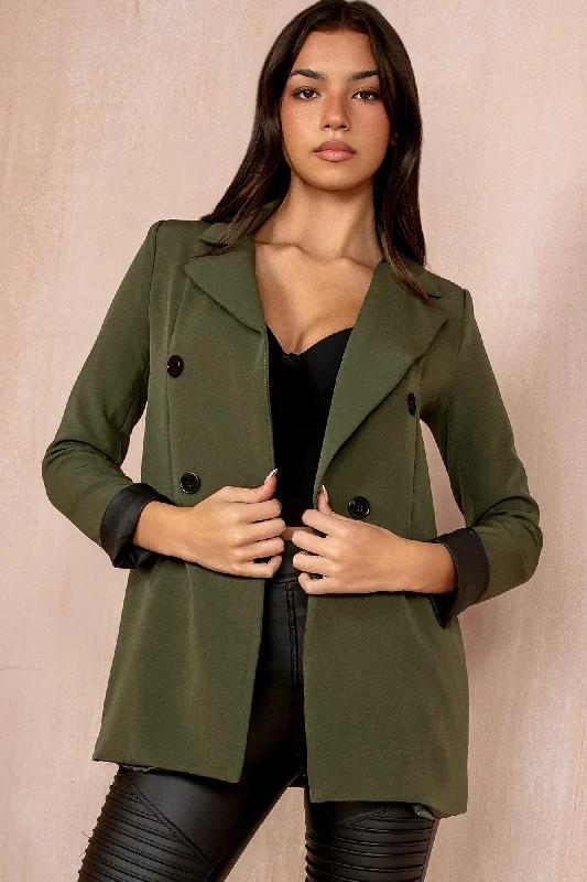women's blazers that are available in extended sizeswomen's blazers that are available in extended sizesBridgy Khaki Leather Cuff Blazer