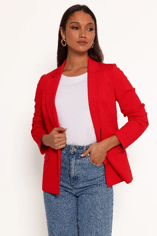 women's blazers for outdoor activitieswomen's blazers for outdoor activitiesRonny Open Front Knit Blazer - Scarlet Red